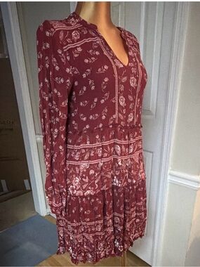Knox Rose Burgundy Floral Long-Sleeve Tiered Dress